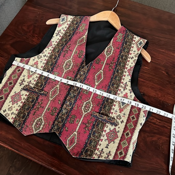 Vest Waistcoat Vintage Unisex Tribal Aztec Western Woven Tapestry Button Front - Picture 7 of 9